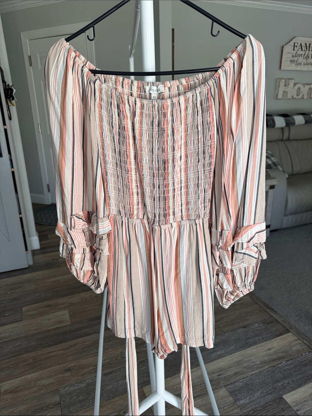 Ella Moss Peach and Cream Striped Off-Shoulder Bodysuit